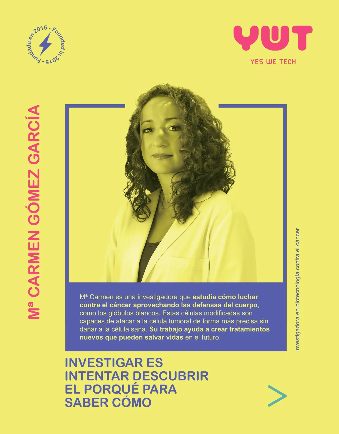 Cartel de la exposición: Mª Carmen Gómez García, investigadora en biotecnología contra el cáncer